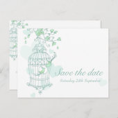 Carte de mariage oiseaux menthe ouvrent la cage (Devant / Derrière)