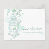Carte de mariage oiseaux menthe ouvrent la cage (Devant)