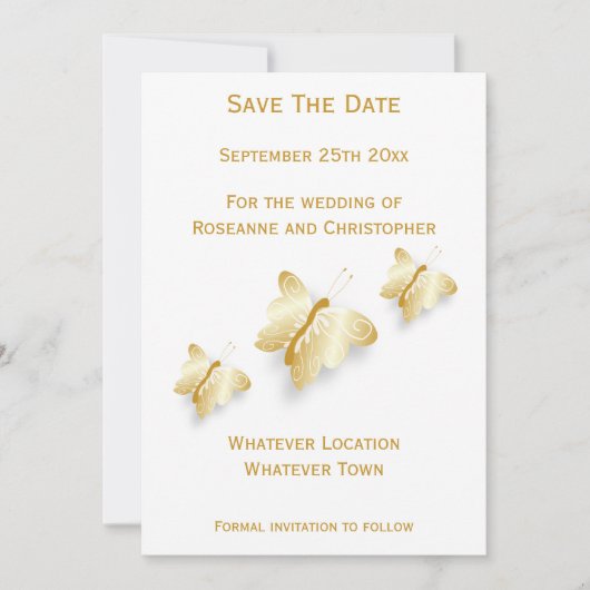 Carte de mariage or save the date papillons (Devant)