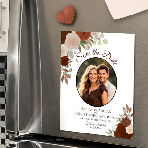 Carte de mariage Orange Boho Floral & Photo