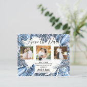 Carte de mariage 'Palmiers Tropicaux Bleu Vintage' (Debout devant)