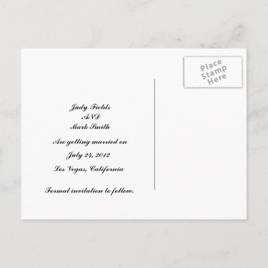 Carte de mariage paon Enregistrer la date Postcard (Dos)