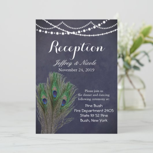 Carte de Mariage Peacock Turquoise Rustique bleu (Debout devant)