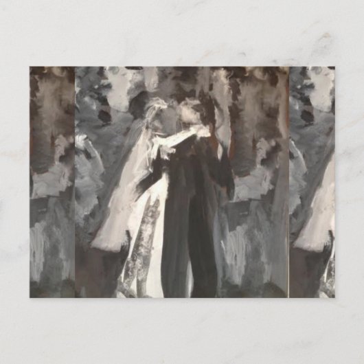 Carte de mariage peinte couple marié (Devant)