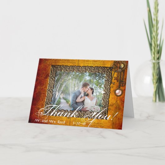 Carte de Mariage photo en Merci Vintage Steampunk (Devant)