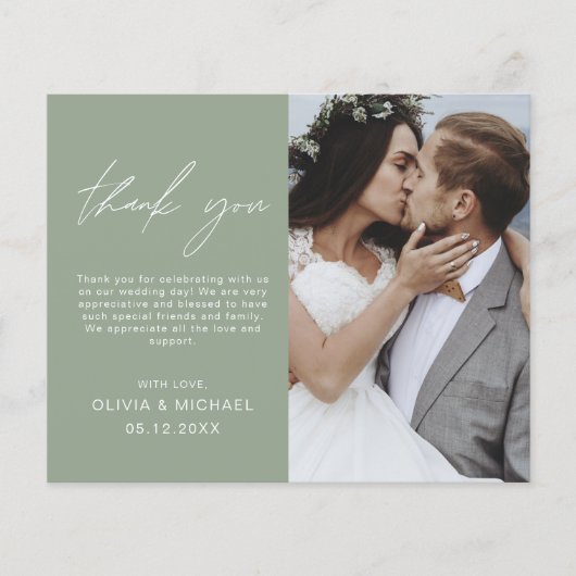 Carte de Mariage photo Mariage vert Sage Merci (Devant)