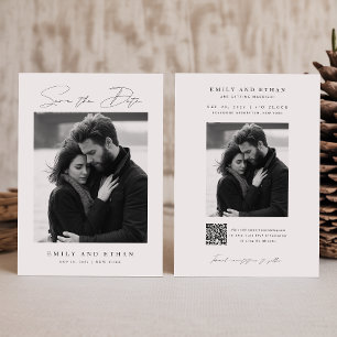 Carte de Mariage Photo QR Code Noir & Blanc Save T