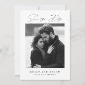 Carte de Mariage Photo QR Code Noir & Blanc Save T (Devant)