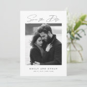 Carte de Mariage Photo QR Code Noir & Blanc Save T (Debout devant)