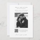 Carte de Mariage Photo QR Code Noir & Blanc Save T (Dos)