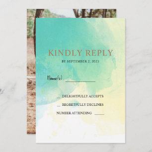 Carte de mariage photo RSVP couleur or turquoise