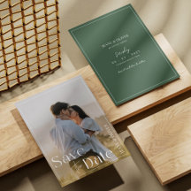 Carte de mariage photo vert sauge pour annoncer la