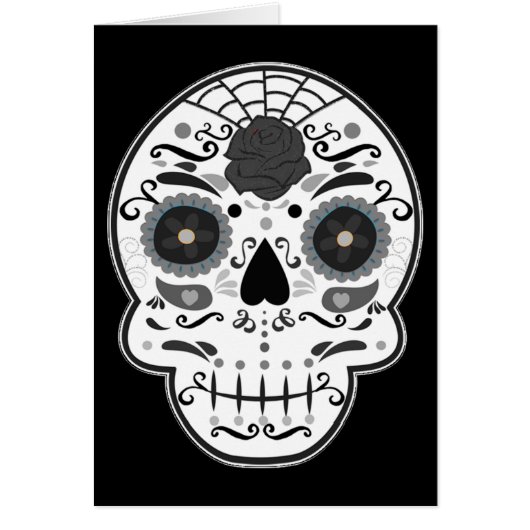 Carte de mariage pliée Crâne Sucre noir et blanc (Devant)