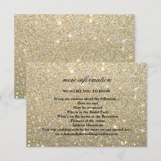 Carte de mariage Plus d'infos - Paillettes dorées (Devant / Derrière)