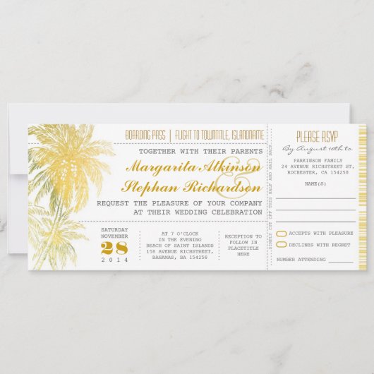 Carte de mariage pour la plage jaune tropicale (Devant)