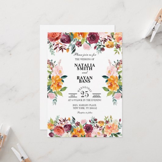 Carte de mariage pur à l'orange de Bourgogne (Devant/Arrière en situation)