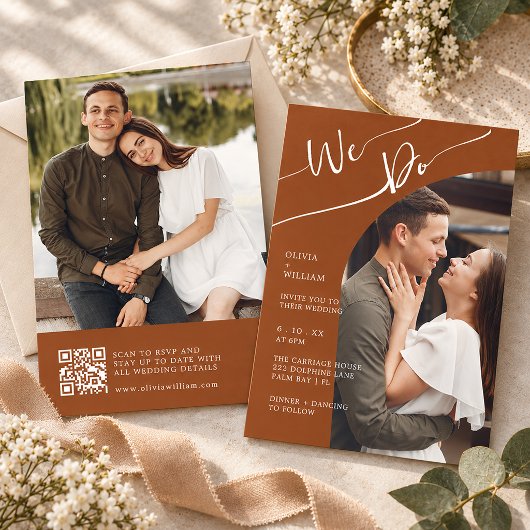 Carte de mariage QR Code Photo Orange Brûlé