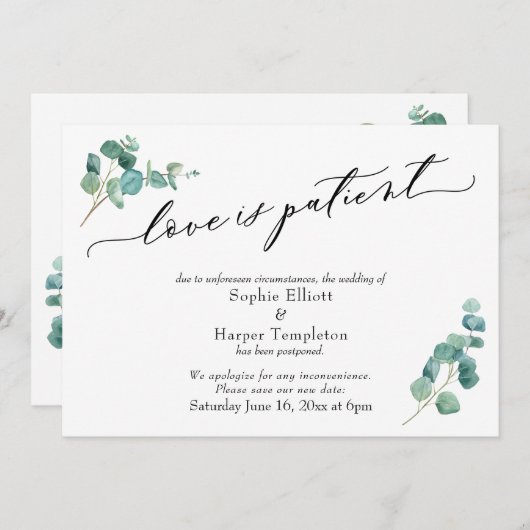 Carte de mariage reporté à l'eucalyptus : l'amour (Devant / Derrière)