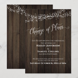 Carte de mariage reporté avec lumières en bois