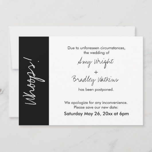 Carte de mariage reporté Black White Block Whoops! (Devant)
