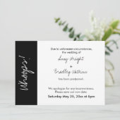 Carte de mariage reporté Black White Block Whoops! (Debout devant)