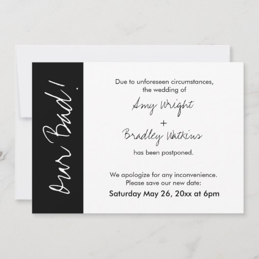 Carte de mariage reporté 'Bloc noir et blanc, c'es (Devant)