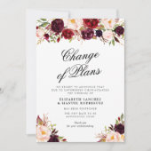 carte de mariage reporté bordeaux floral (Devant)