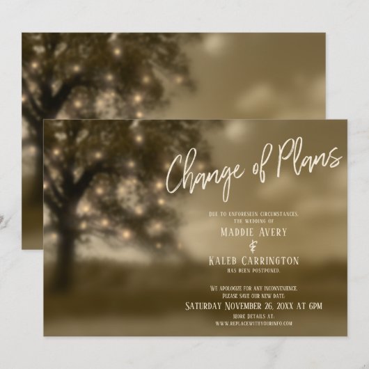 Carte de Mariage Reporté Éclairage d'Arbre Changem (Devant / Derrière)