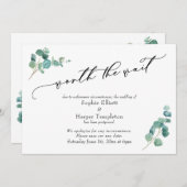 Carte de mariage reporté eucalyptus Ça vaut la pei (Devant / Derrière)