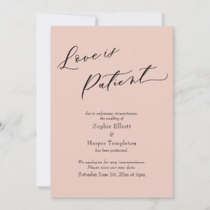 Carte de mariage reporté rose pâle Love is Patient