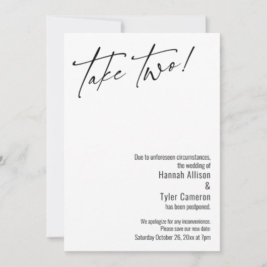 Carte de mariage reporté simple Take Two moderne ! (Devant)