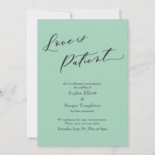 Carte de mariage reporté vert clair "L'amour est p (Devant)