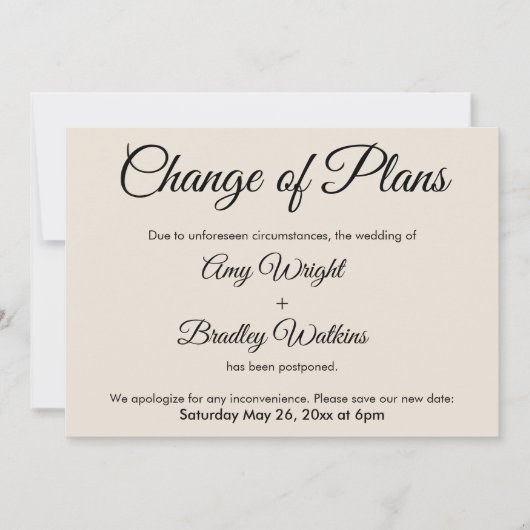 Carte de Mariage reportée à la carte Cream Change  (Devant)