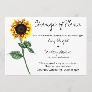 Carte de Mariage reportée du tournesol "Changement