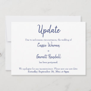 Carte de Mariage reportée "Mise à jour" blanche de