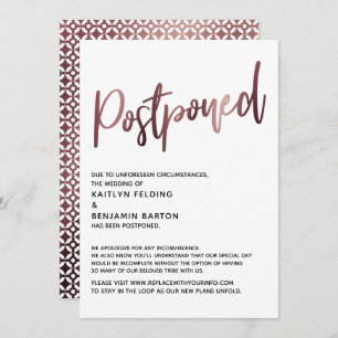 Carte de Mariage reportée rose Gold Handwriting