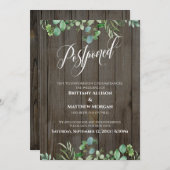Carte de Mariage reportée Rustique Wood & Eucalypt (Devant / Derrière)