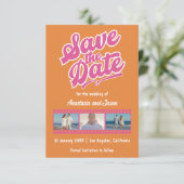 Carte de mariage rétro rose et orange "Save the Da (Debout devant)