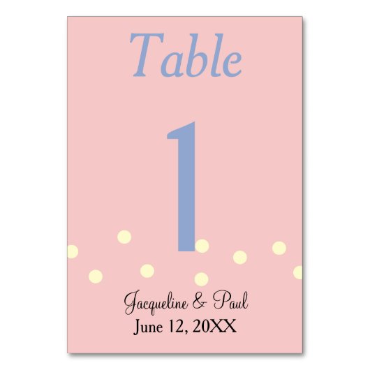 Carte de Mariage rose et Pois bleu n° de la table (Par défaut)