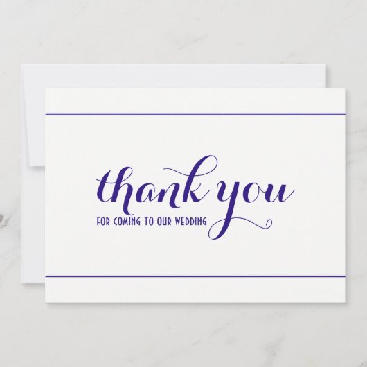 Carte de Mariage Royal Blue Simple & Elegant Merci (Devant)
