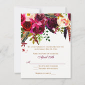 Carte de mariage RSVP 2 (REPAS) - Floral, Plumes (Devant)