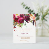 Carte de mariage RSVP 2 (REPAS) - Floral, Plumes (Debout devant)