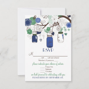 Carte de mariage RSVP avec pots Mason floraux bleu