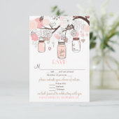 Carte de mariage RSVP avec pots Mason roses et ois (Debout devant)