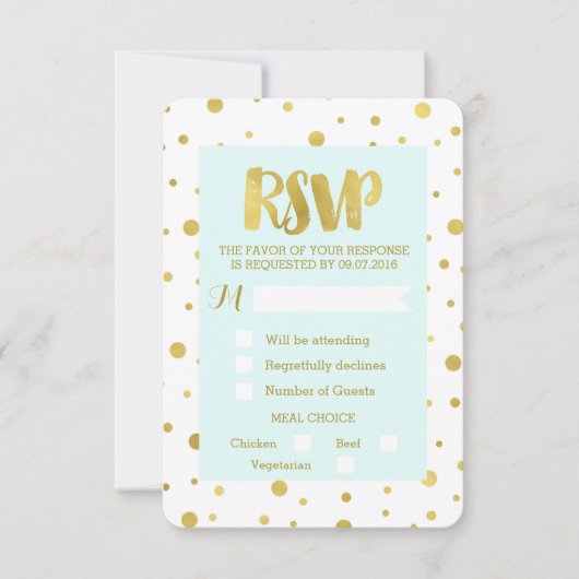 Carte de mariage RSVP Confetti Or Bleu Ciel (Devant)