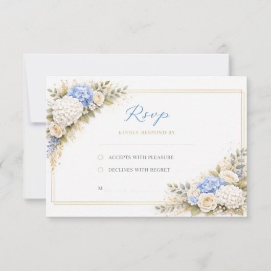 Carte de mariage RSVP florale bleue (Devant)