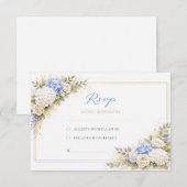 Carte de mariage RSVP florale bleue (Devant / Derrière)