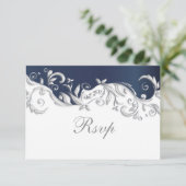 Carte de mariage RSVP Marine Blue & White Floral S (Debout devant)
