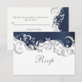 Carte de mariage RSVP Marine Blue & White Floral S (Devant / Derrière)