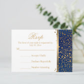 Carte de mariage RSVP Marine et Blanc avec des poi (Debout devant)